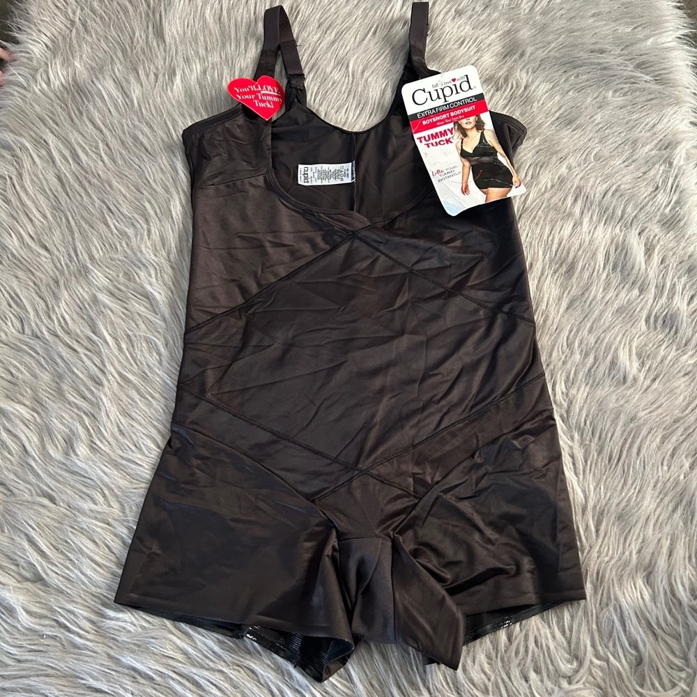 Cupid‎ Shapewear Women's Size 3XL Black Tummy Tuck Boyshort Bodysuit Extra Firm